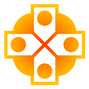 Cross Symbol Icon with Circle and Orange Glow